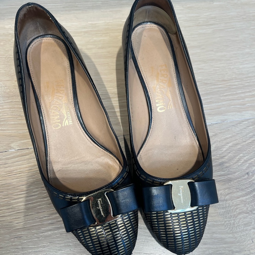 Salvatore Ferragamo Black and Gold Women's Shoes